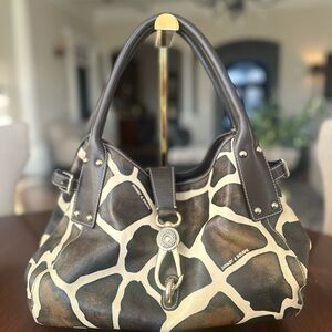 Dooney & Bourke Brown and Cream Giraffe Print Leather Satchel
